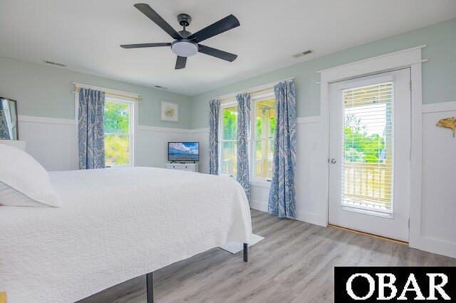 131B Jay Crest Rd Unit 801, Duck, NC 27949 - bedroom featuring access to exterior, light wood finished floors, and ceiling fan