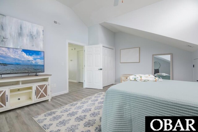 131B Jay Crest Rd Unit 801, Duck, NC 27949 - bedroom with wood finished floors and high vaulted ceiling
