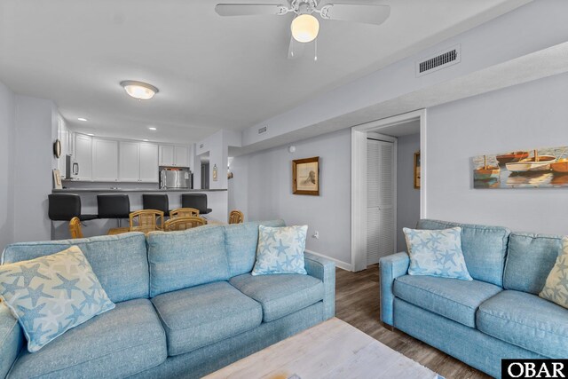627 Sand Fiddler Cir Unit B-1, Corolla, NC 27927 - living room featuring wood finished floors, ceiling fan, and recessed lighting