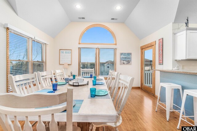 757 Fishermans Ct Lot 66, Corolla, NC 27927 - dining space with vaulted ceiling, recessed lighting, light wood-style floors, and visible vents