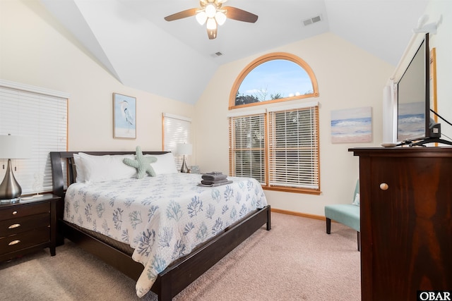 757 Fishermans Ct Lot 66, Corolla, NC 27927 - bedroom featuring visible vents, light colored carpet, baseboards, and vaulted ceiling