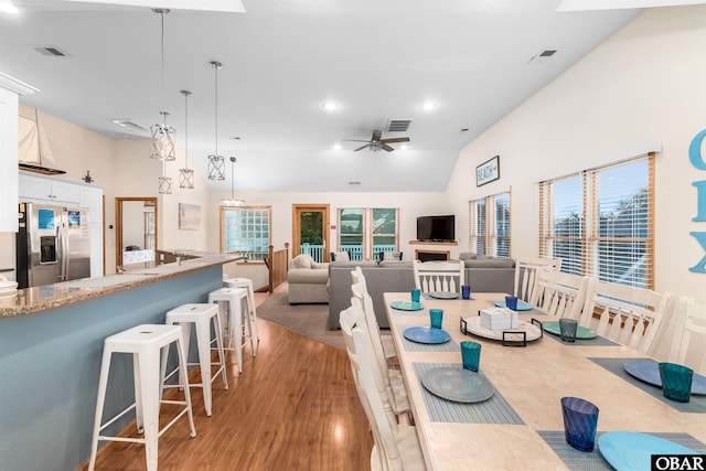 757 Fishermans Ct Lot 66, Corolla, NC 27927 - dining space featuring visible vents, light wood-style flooring, and a ceiling fan