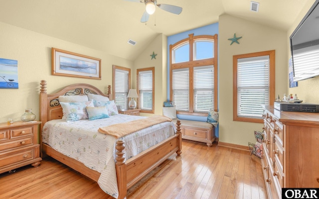 2132 Dolphin Ln Lot 62, Corolla, NC 27927 - bedroom with vaulted ceiling, light wood-style floors, and ceiling fan