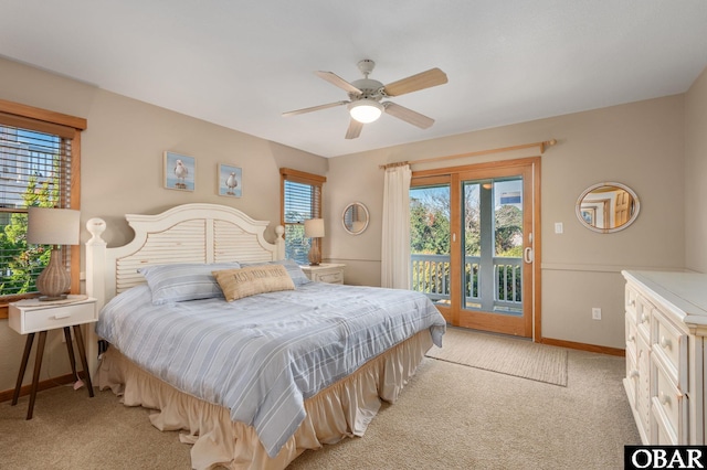 103 Halyard Ct Lot 49, Duck, NC 27949 - bedroom featuring access to outside, light carpet, and a ceiling fan