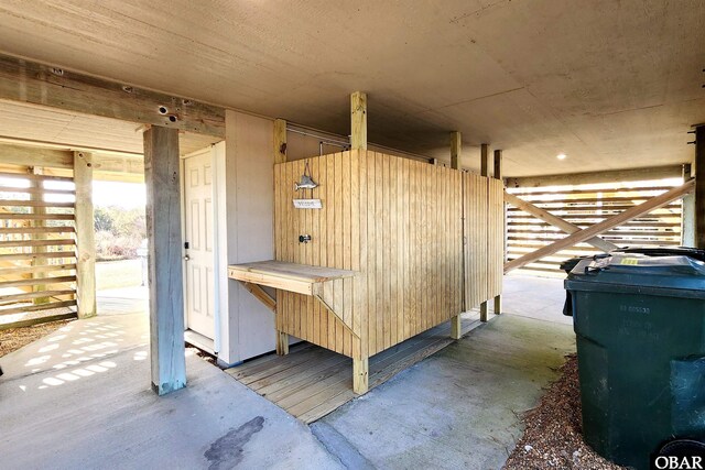 interior space with wooden walls