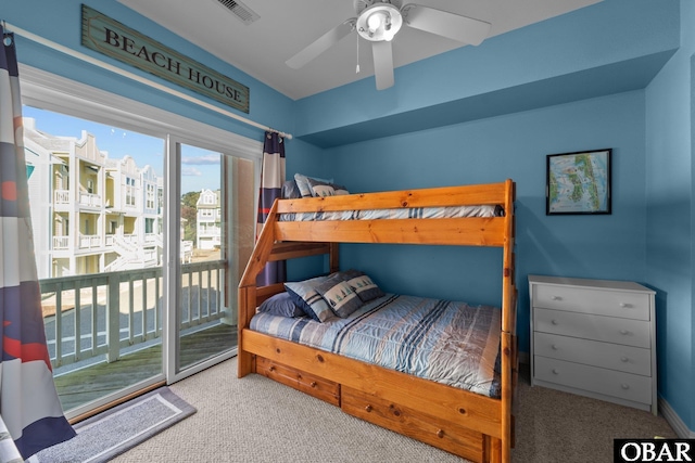 1108 Cambridge Rd Unit 307-I, Kill Devil Hills, NC 27948 - carpeted bedroom featuring access to exterior and a ceiling fan