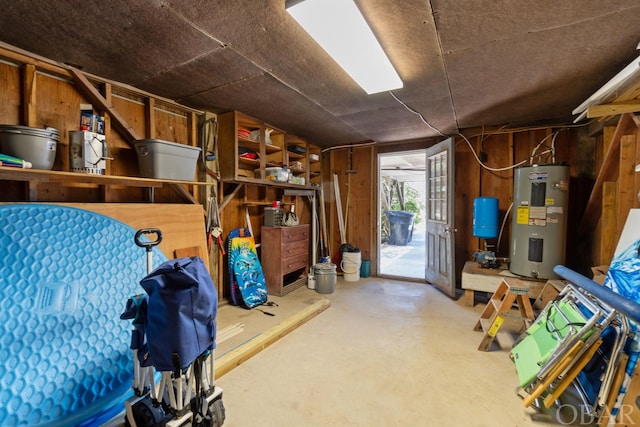 storage room featuring water heater