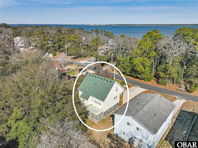 aerial view featuring a water view