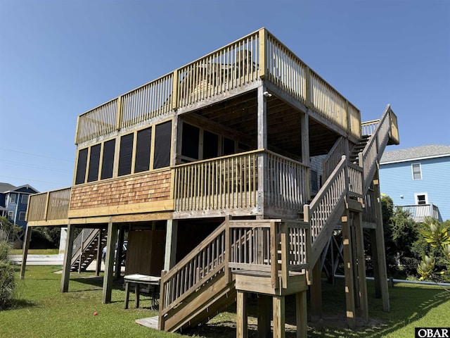 26239 Rampart St Lot 13, Salvo, NC 27972 - back of house featuring stairway, a deck, and a lawn