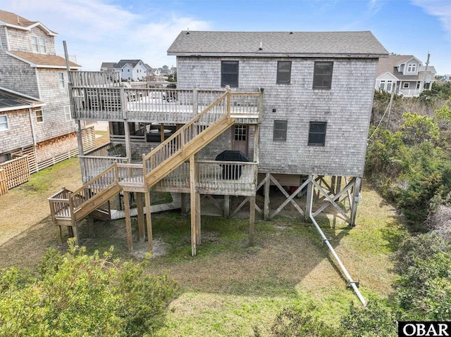 26239 Rampart St Lot 13, Salvo, NC 27972 - back of house featuring stairway, a deck, a residential view, and a shingled roof