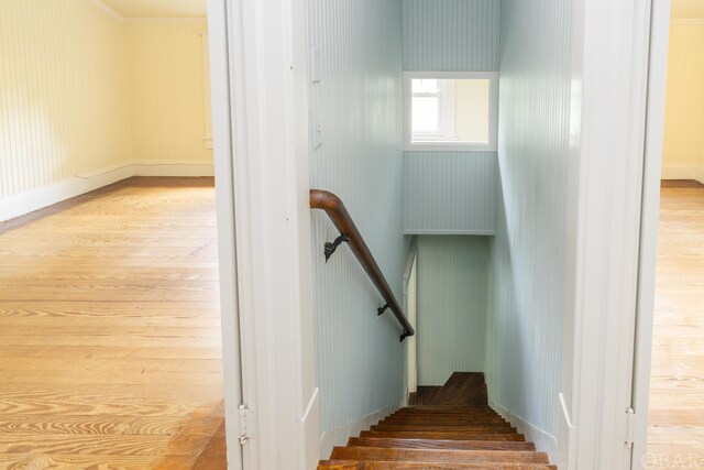 stairs featuring wood finished floors
