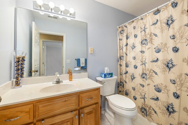 110 Brumsey Landing Dr Lot # 24, Moyock, NC 27958 - bathroom featuring visible vents, toilet, vanity, and a shower with curtain