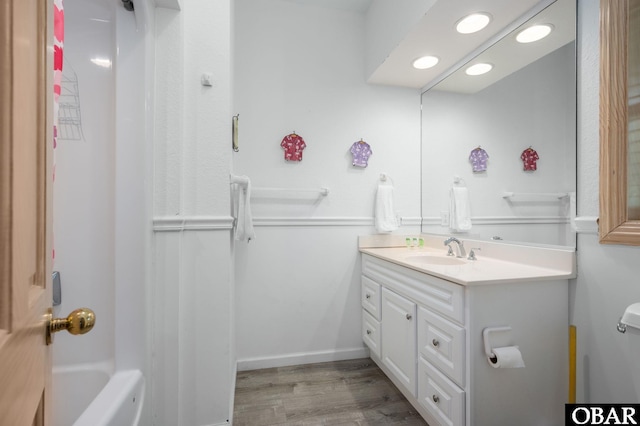 385 Deep Neck Rd Lot # 131, Corolla, NC 27927 - full bath with vanity, wood finished floors, and shower / washtub combination