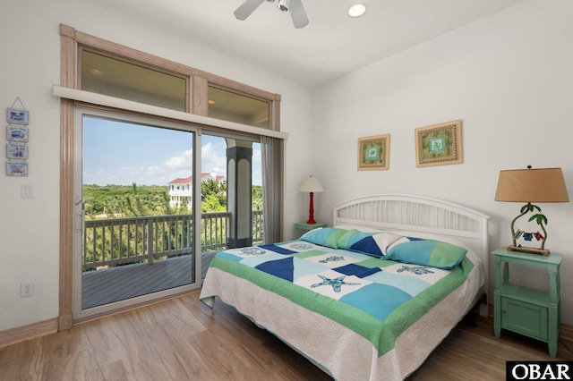 385 Deep Neck Rd Lot # 131, Corolla, NC 27927 - bedroom featuring access to outside, wood finished floors, recessed lighting, and ceiling fan
