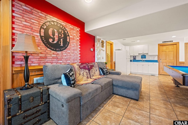 living area with light tile patterned flooring, pool table, and recessed lighting