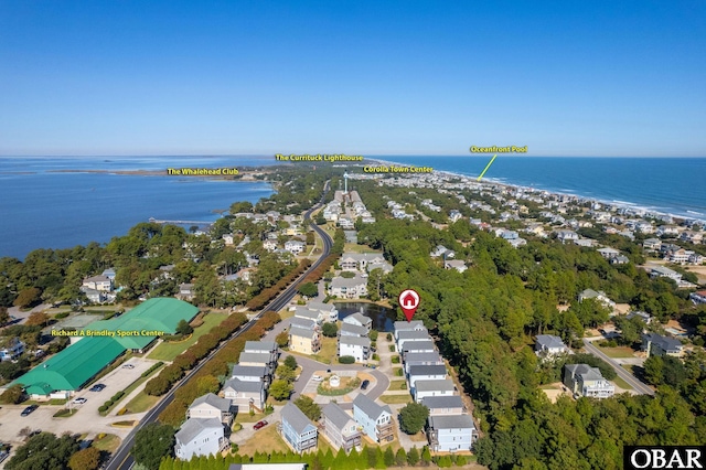 bird's eye view with a water view and a residential view