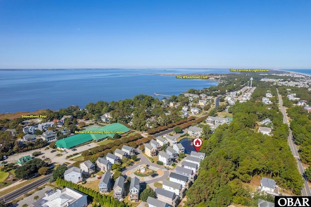 aerial view with a residential view and a water view