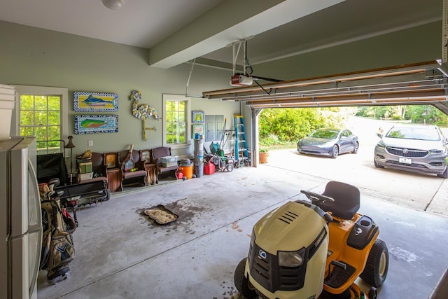 garage with a garage door opener