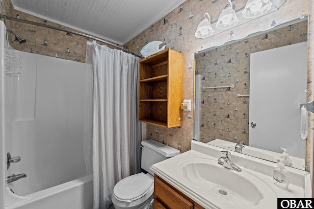 1400 N Virginia Dare Trl, Kill Devil Hills, NC 27948 - full bathroom featuring shower / tub combo with curtain, toilet, and vanity