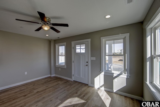 27248 Sand St Lot # 6, Salvo, NC 27972 - entryway with wood finished floors, a ceiling fan, and recessed lighting