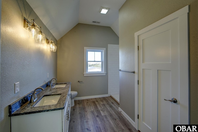 27248 Sand St Lot # 6, Salvo, NC 27972 - bathroom featuring double vanity, wood finished floors, and lofted ceiling