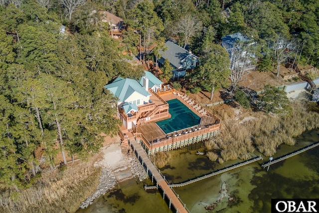 bird's eye view featuring a water view