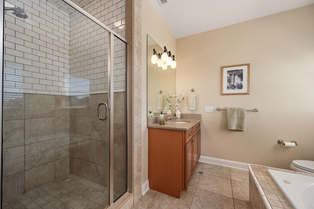 full bath with a shower stall and vanity