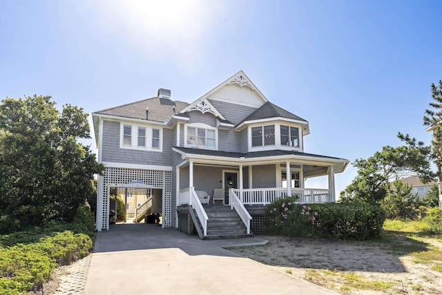 1229 Ocean Hill Ct Lot 120, Corolla, NC 27927 - view of front of home with covered porch, driveway, stairway, a carport, and a chimney