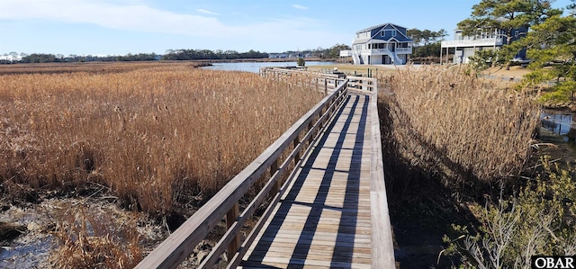 view of dock with a water view