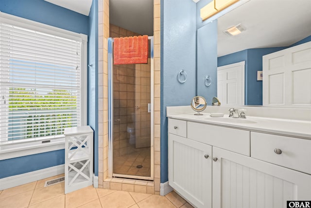 5006 S Links Dr Lot 6, Nags Head, NC 27959 - full bath with vanity, tile patterned floors, a stall shower, visible vents, and baseboards