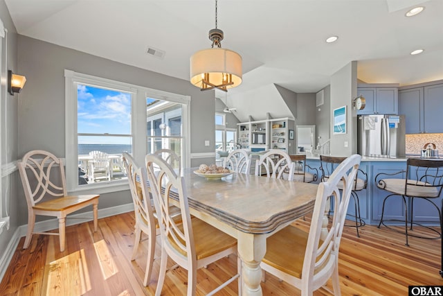 5006 S Links Dr Lot 6, Nags Head, NC 27959 - dining room featuring visible vents, recessed lighting, light wood-style flooring, and vaulted ceiling
