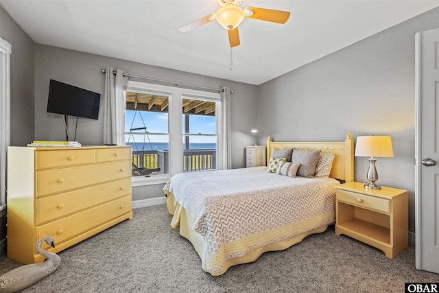 5006 S Links Dr Lot 6, Nags Head, NC 27959 - bedroom with baseboards, ceiling fan, access to outside, and carpet flooring