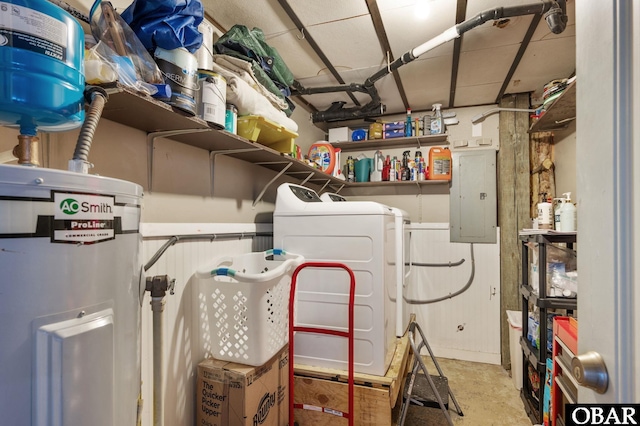 utilities featuring washer / clothes dryer, electric water heater, and electric panel