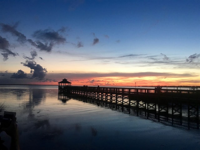 view of dock with a water view