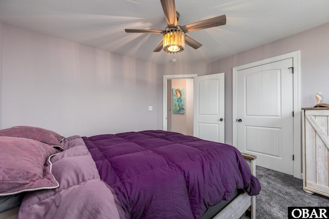 bedroom featuring carpet floors and a ceiling fan