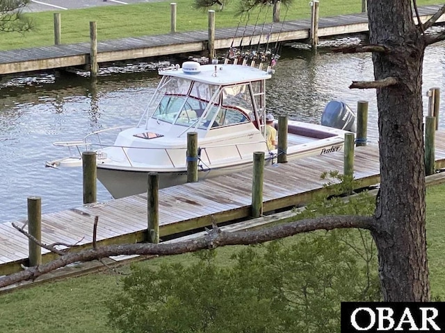 view of dock with a water view