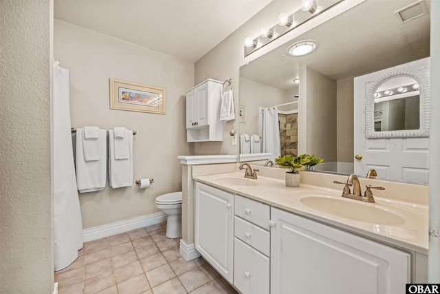 bathroom with visible vents, a sink, toilet, and tile patterned floors