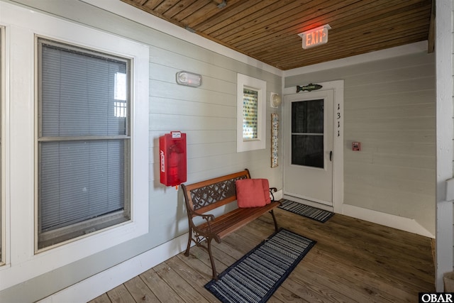 exterior space with wood ceiling