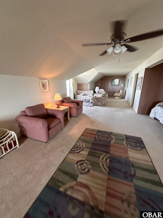180 Irvin Garrish Hwy Unit 602, Ocracoke, NC 27960 - carpeted bedroom with lofted ceiling and ceiling fan