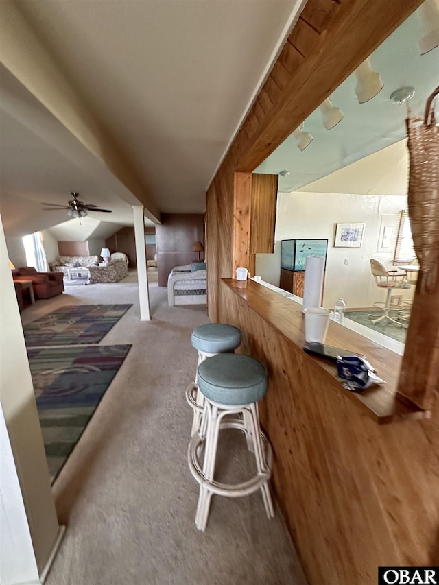 180 Irvin Garrish Hwy Unit 602, Ocracoke, NC 27960 - kitchen with carpet flooring and a ceiling fan