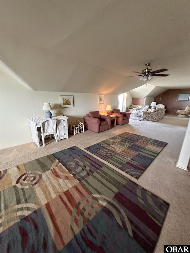 180 Irvin Garrish Hwy Unit 602, Ocracoke, NC 27960 - carpeted bedroom featuring lofted ceiling and ceiling fan