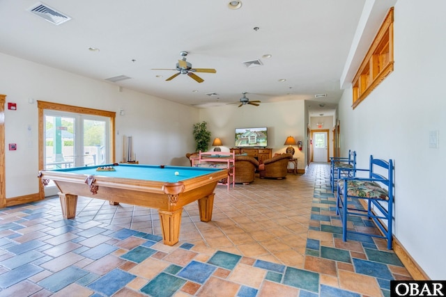 1700 Paget Rd Unit C 3, Kill Devil Hills, NC 27948 - recreation room featuring ceiling fan, billiards, recessed lighting, baseboards, and french doors