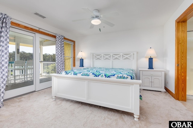 1700 Paget Rd Unit C 3, Kill Devil Hills, NC 27948 - bedroom featuring light colored carpet, access to exterior, a ceiling fan, and baseboards
