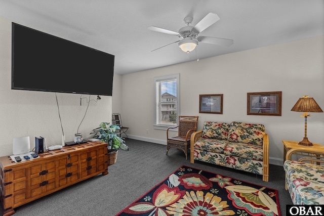 24205 Caribbean Ct Lot 8, Rodanthe, NC 27968 - living area with carpet floors, baseboards, and ceiling fan