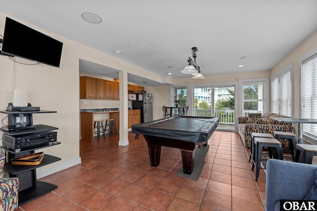 24205 Caribbean Ct Lot 8, Rodanthe, NC 27968 - recreation room with dark tile patterned flooring, recessed lighting, pool table, and baseboards