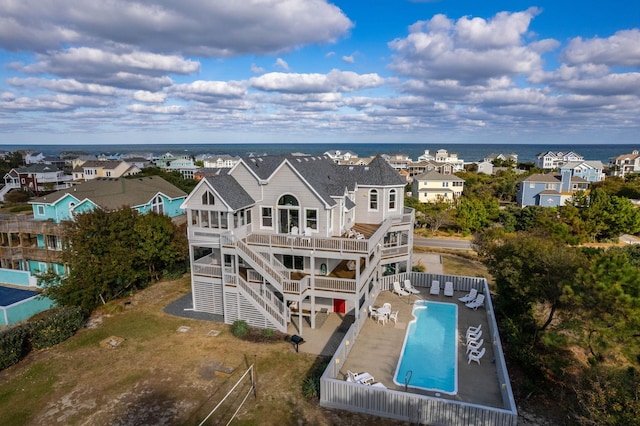 bird's eye view featuring a water view