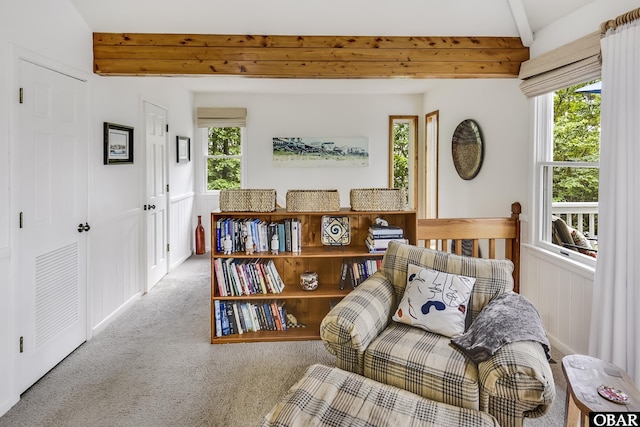 1127 Brumsey Ct Lot 324, Corolla, NC 27927 - sitting room featuring beam ceiling and carpet flooring