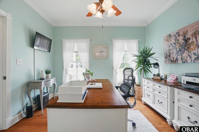 109 Cooper Landing Dr Lot 7, Aydlett, NC 27916 - office space with a ceiling fan, light wood-style floors, and crown molding