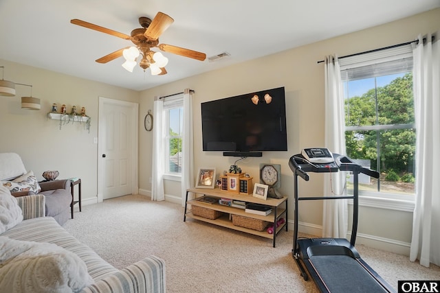 109 Cooper Landing Dr Lot 7, Aydlett, NC 27916 - workout room with baseboards, carpet, and a ceiling fan