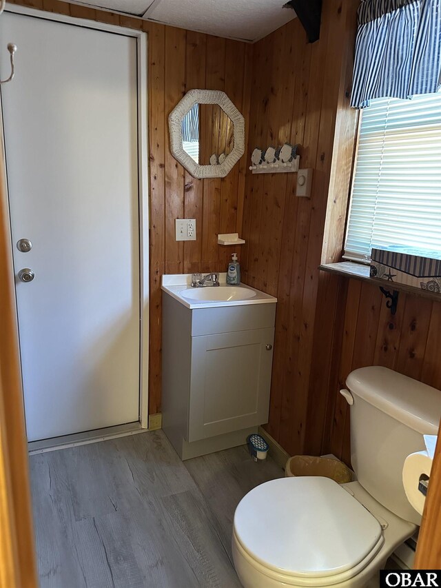 1232 S Virginia Dare Trl Lot 6, Kill Devil Hills, NC 27948 - bathroom with vanity, wooden walls, toilet, and wood finished floors